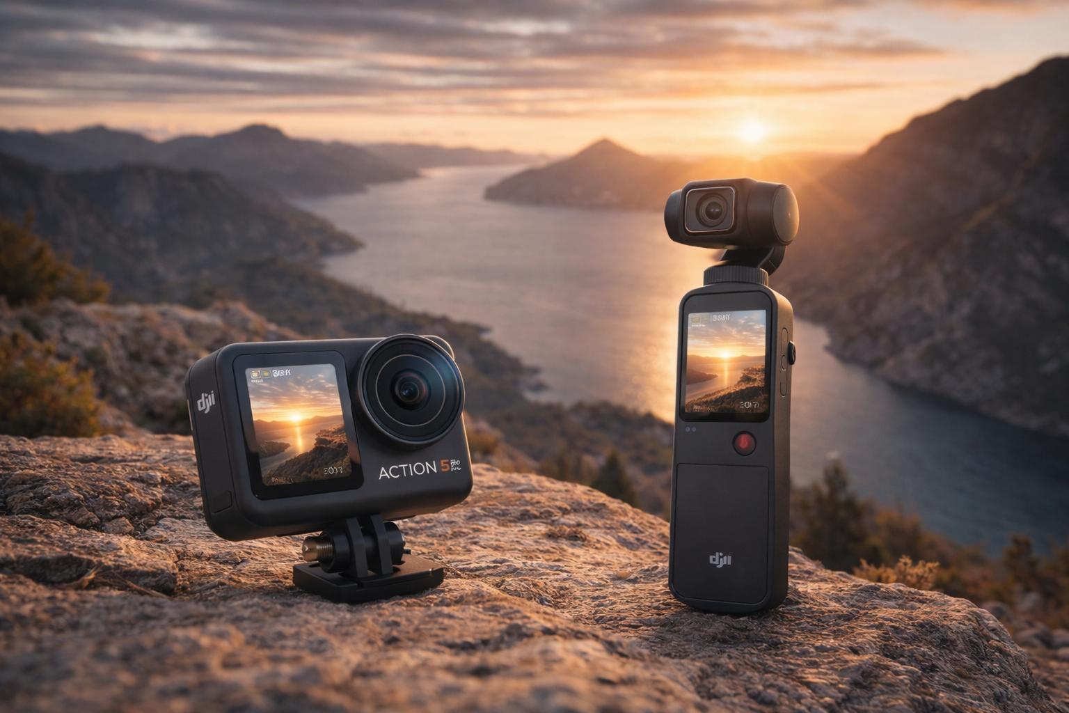 Kameras im goldenen Sonnenuntergang